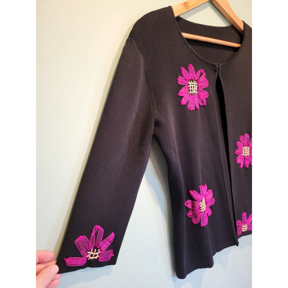 Whimsigoth Black Purple Embroidered Floral 3/4 Sleeve Cardigan Sz S - Picture 4 of 6